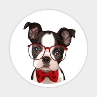 Boxer Puppy wearing Red Glasses and Bow Tie Magnet